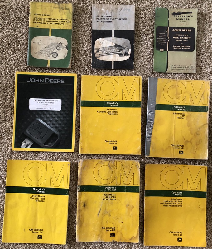 Lot of 9- Vintage John Deere Operator’s Manuals Various Types & Eras vintage USA