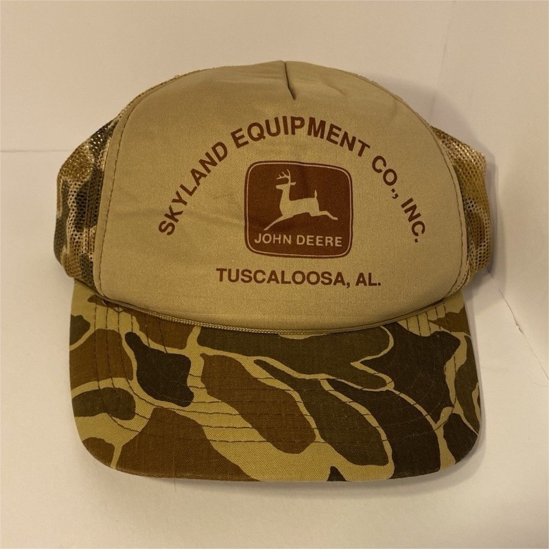 Vintage 80’s John Deere Trucker Hat Camo Mesh Snapback Cap Tuscaloosa Farmcore