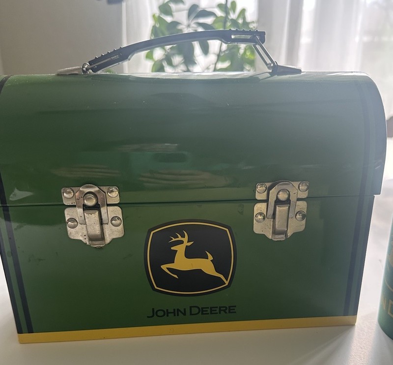 John Deere Full Size And Mini Lunchbox Tin Metal Bonus 2 Can Holders