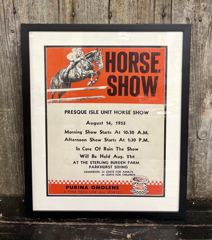 Vintage Presque Isle Me Horse Show & Purina Feeds Advertising Poster Sign NICE
