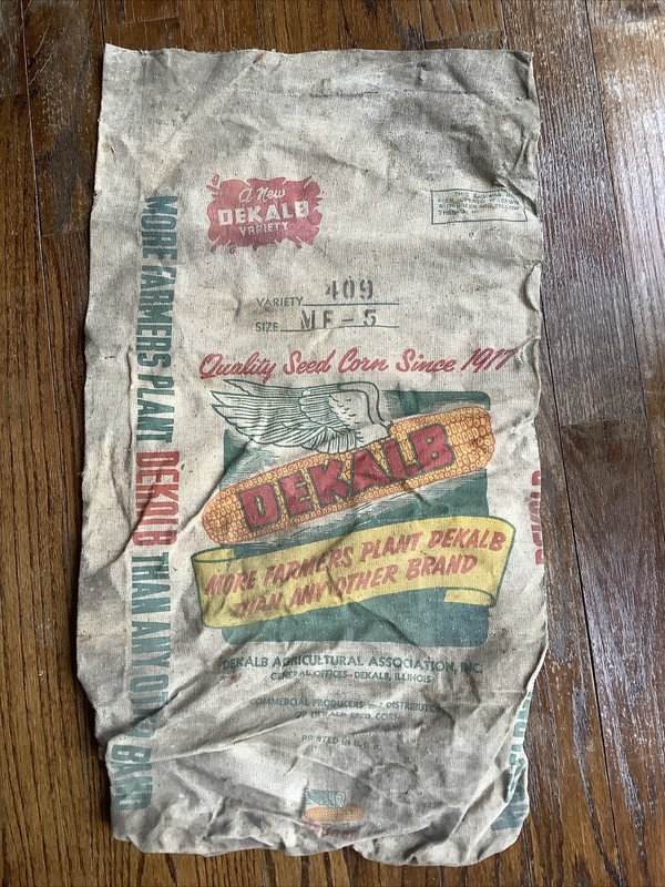 Vintage Dekalb Corn Burlap Seed Bag 30×15 Red Yellow Farmhouse Decor Illinois