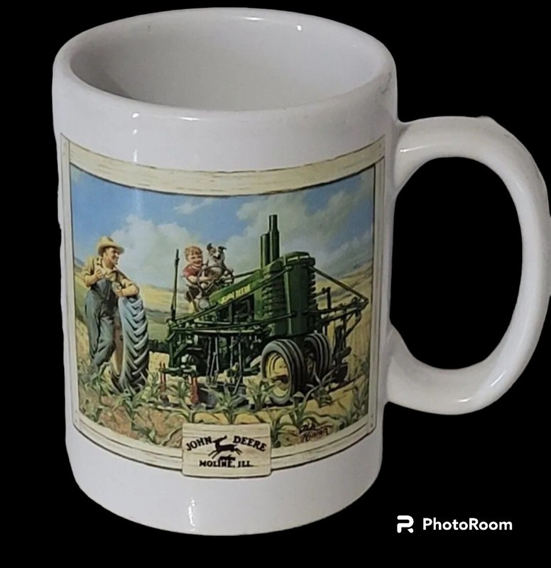 Large John Deere Coffee Cup Mug 2 Sided 2 Different Pictures Dog Fishing Pond