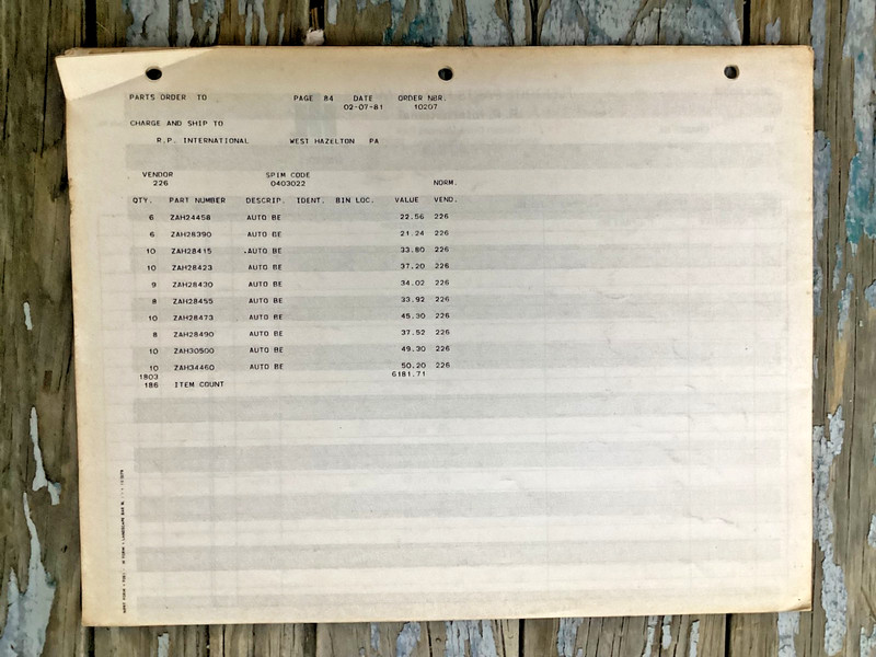 Old IH International Harvester Fleetrite Parts Inventory Sheets West Hazelton PA gallery