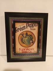 Framed Green Pepper Seeds Sign! Glen Valley Seed Co. New condition! Country Fun!