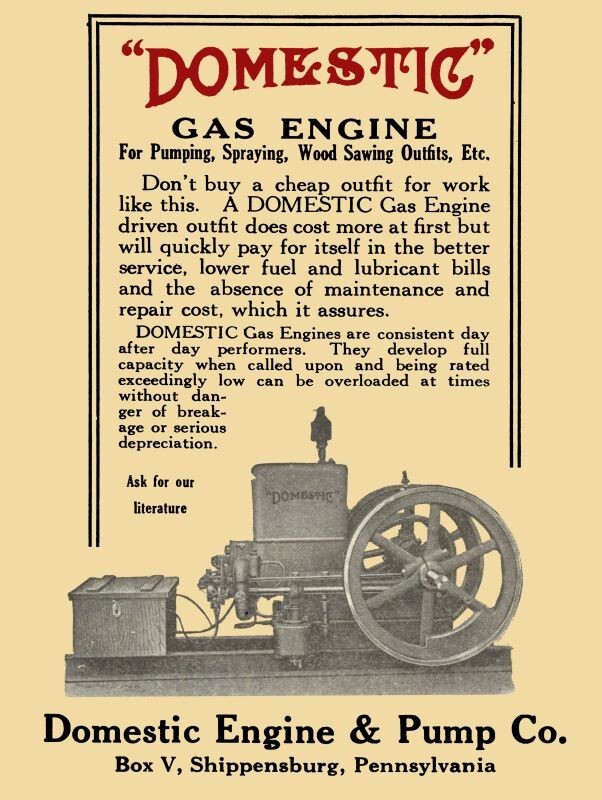 1917 Domestic Gas Engine of Shippensburg, PA New Metal Sign: 12×16″ – Ships Free