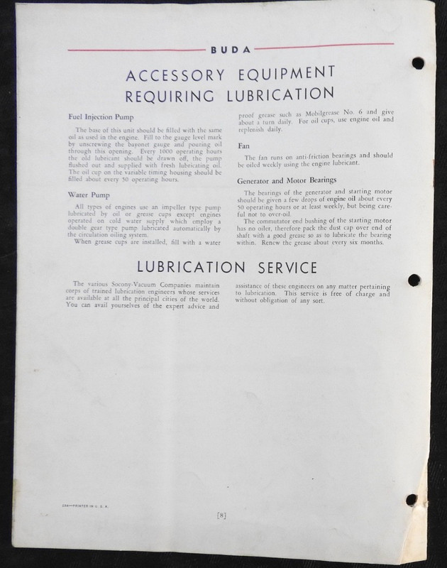 1928 Buda "Diesel Engines for Industrial Use" Lubrication Guide ORIGINAL! gallery