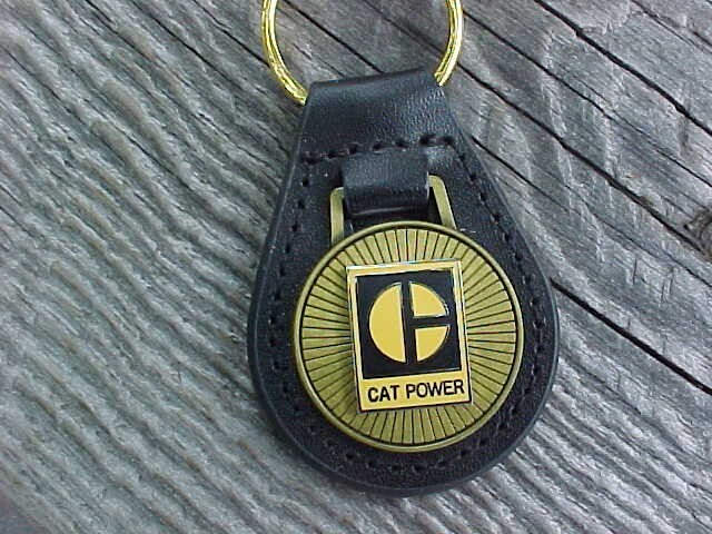 CAT POWER Caterpillar Equipment Leather Key Fob Antique Gold Medallion Unique! gallery