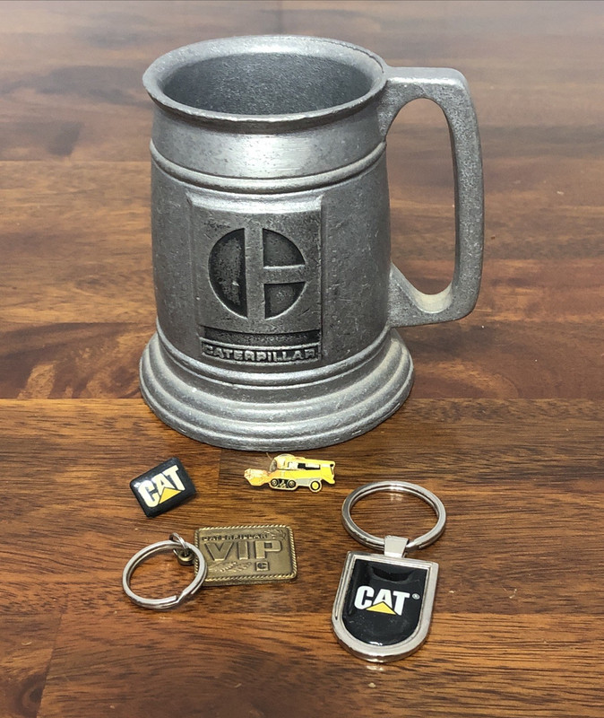 VINTAGE Cat Caterpillar Pewter Mug Stein 2 Pins 2 Keychains
