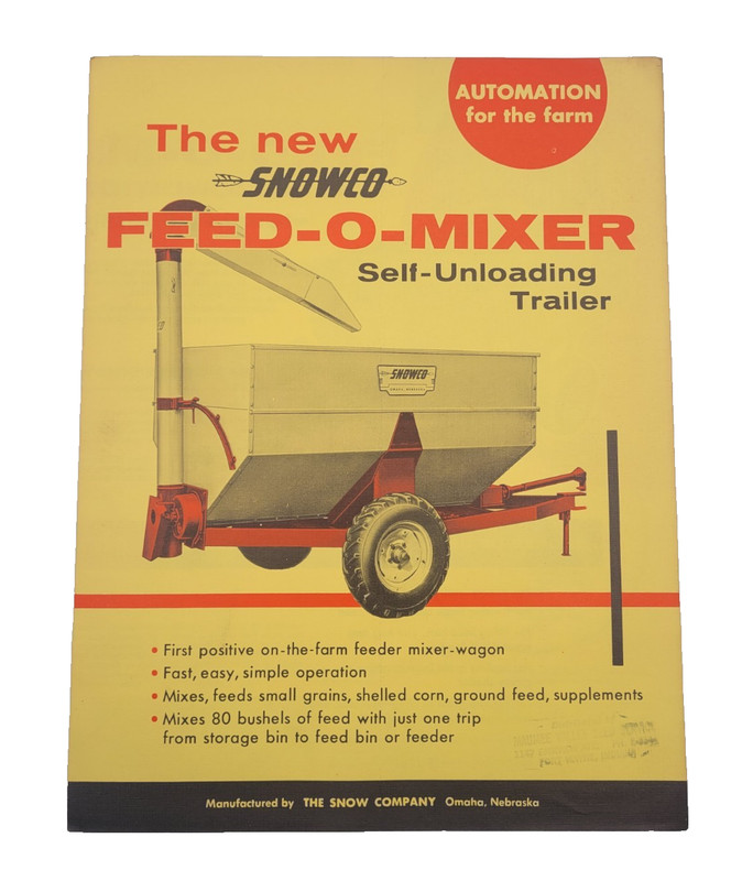 SnoWco Feed-O-Mixer Self Unloading Trailer Dealer Sales Brochure Specs VTG
