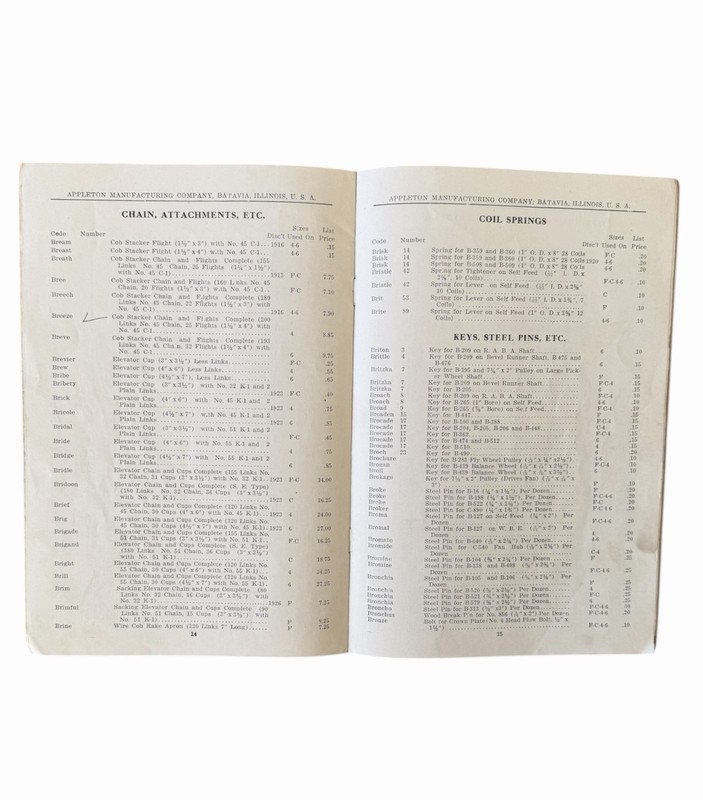 Appleton Mfg Co Spring Corn Shellers Parts List Batavia Illinois c.1929 gallery