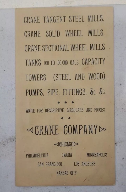 Vintage Crane Company Tangent Steel Wheel WindMill Ad gallery
