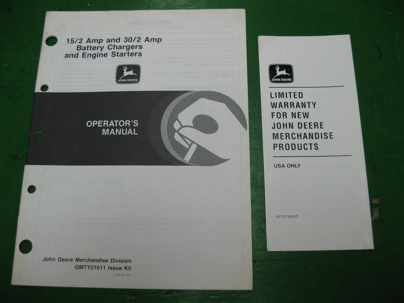 John Deere JD 15/2 30/2 15 2 30 2 Amp Battery Charger Engine Starter Manual NOS