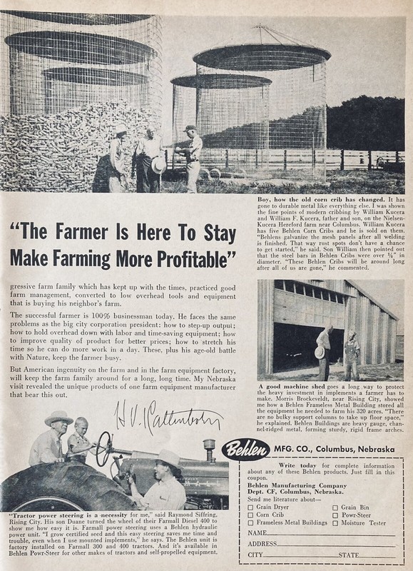 1956 AD.(XH42)~BEHLEN MFG. CO. COLUMBUS, NE. BEHLEN CORN CRIBS