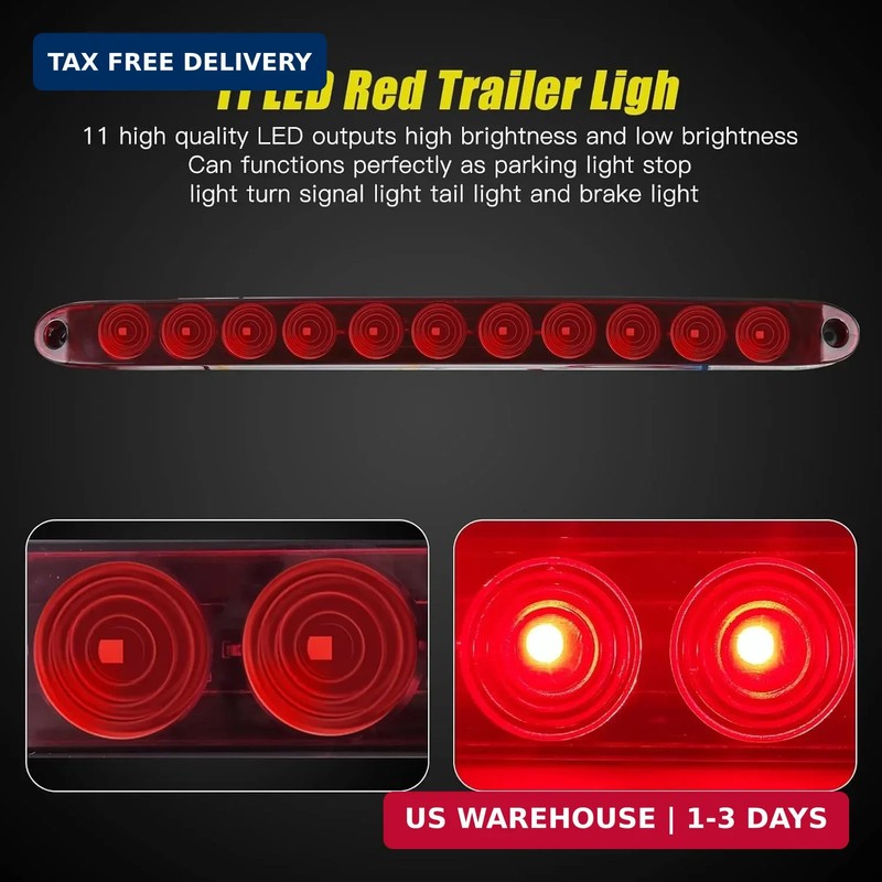 ALFU 4pcs Red 11 LED 16 inches Trailer Light Bar IP65 Waterproof for Park Turn S gallery