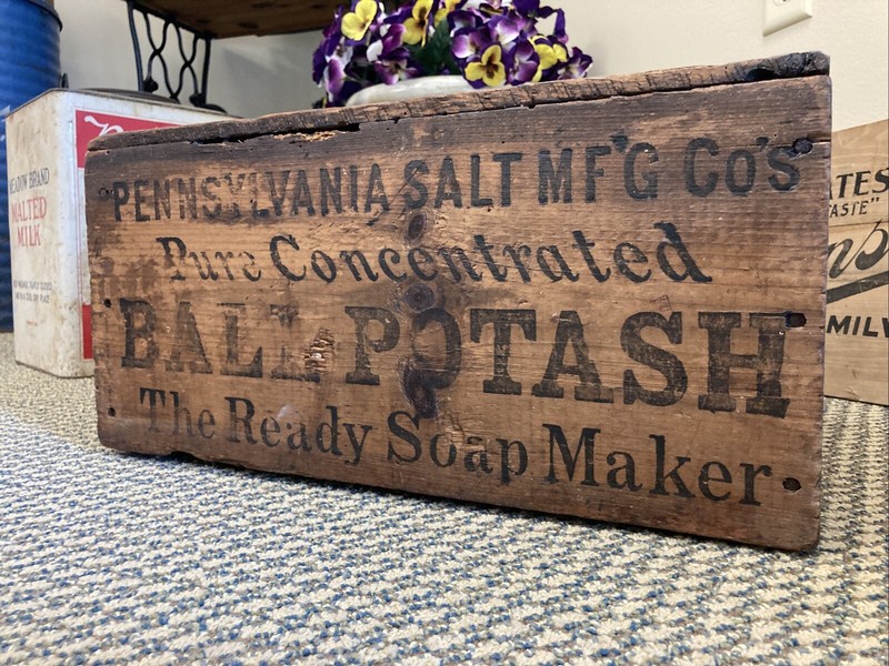 Vintage Wooden Crate Pennsylvania Salt Mfg. Philadelphia PA Ball Potash Soap Box gallery