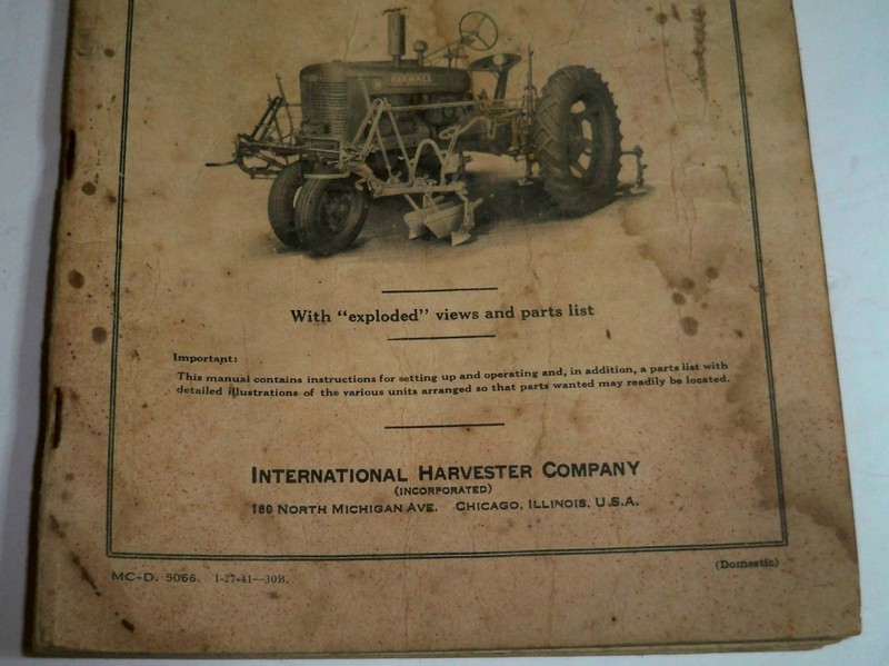 Vtg McCormick-Deering FARMALL Tractor Cultivator No. HM-221 Instruction Manual gallery