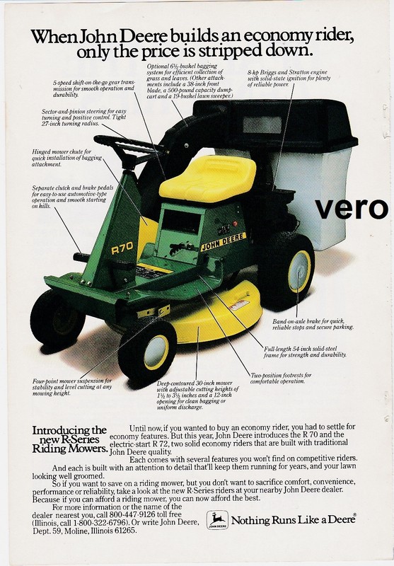 JOHN DEERE print ad 1984 magazine page clipping riding mower advert vintage