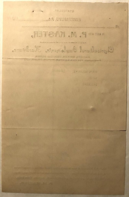 1904 Statement P. M. Kaster Agricultural Implements & Hardware Rimersburg, Pa. gallery