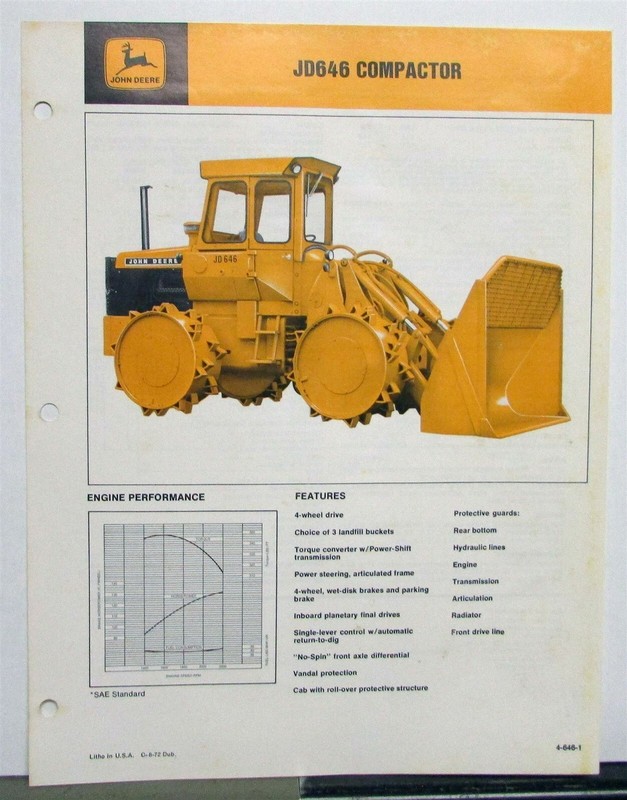 1964 John Deere JD646 Compactor Specifications Construction Sale Brochure