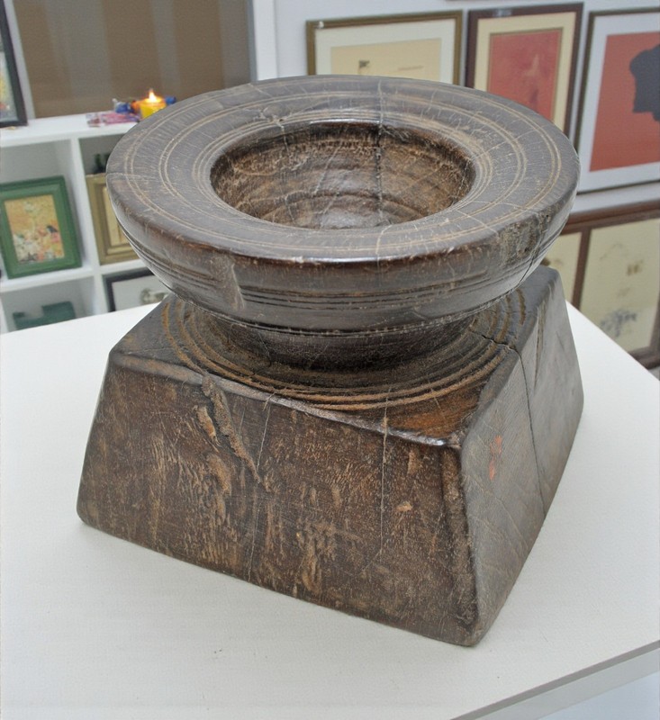 Antique Wooden Agricultural Seed Holder Bijni Original Old Hand Carved