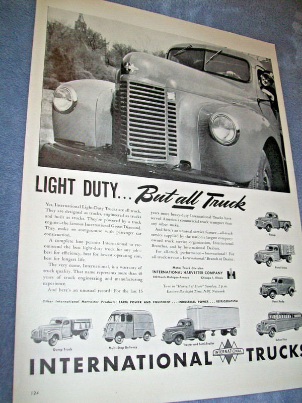 1946 IH International pickup delivery stake panel bus large-mag truck ad