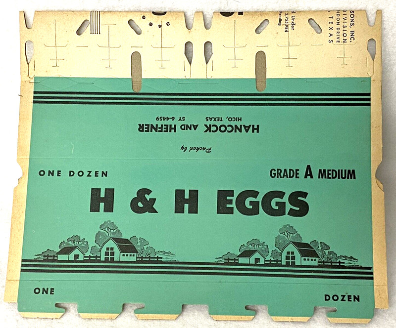 VINTAGE EGG CARTON,NEW OLD STOCK NOS,HANCOCK & HEFNER,ONE DOZEN 2×6,COLLAPSED,TX