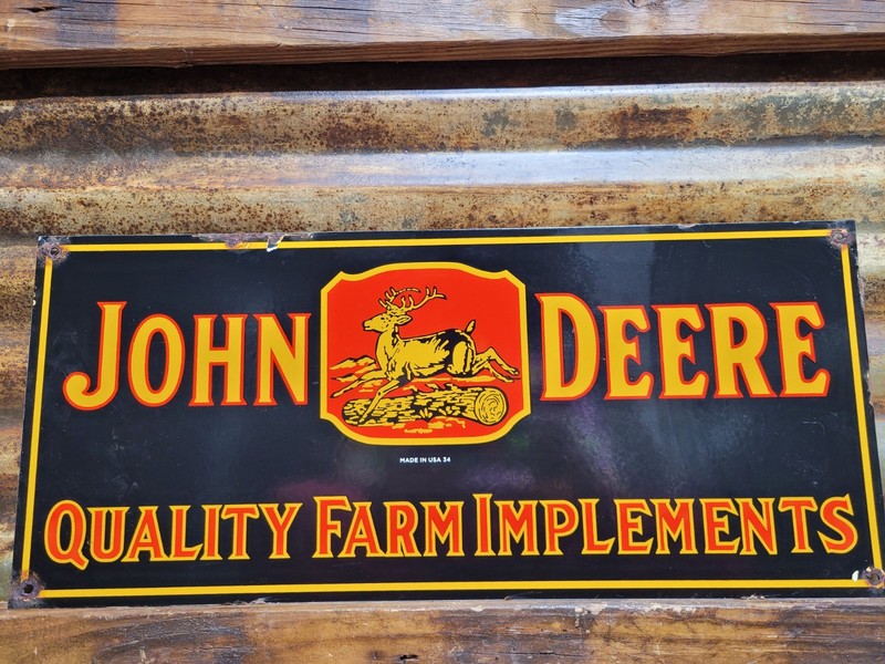 VINTAGE JOHN DEERE PORCELAIN SIGN OLD FARMING TRACTOR EQUIPMENT SALES 1954 FARM