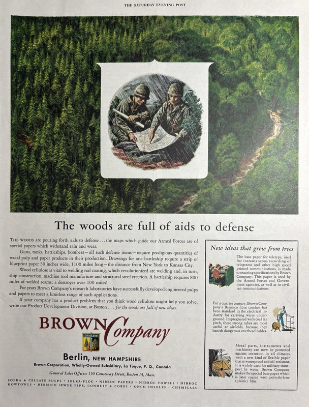 1951 Brown company Berlin NH Woods Defense Armed Forces Trees Vintage Print Ad