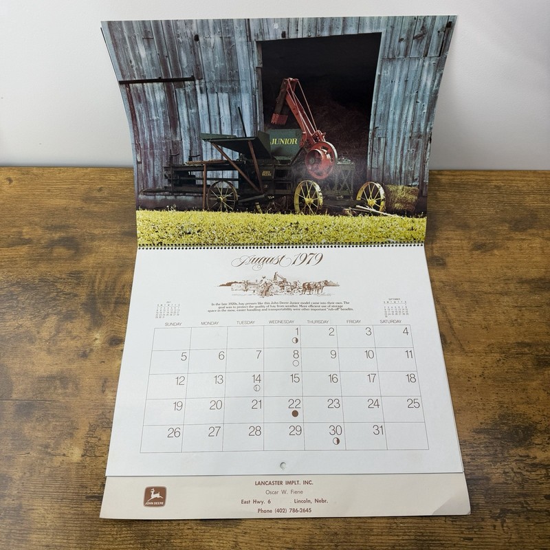 1979 John Deere Calendar Lancaster Implt Lincoln Nebr Farm Machinery VTG Art