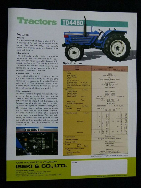 ISEKI TD4450 TRACTORS 2WD & 4WD SPECIFICATIONS LEAFLET BROCHURE gallery