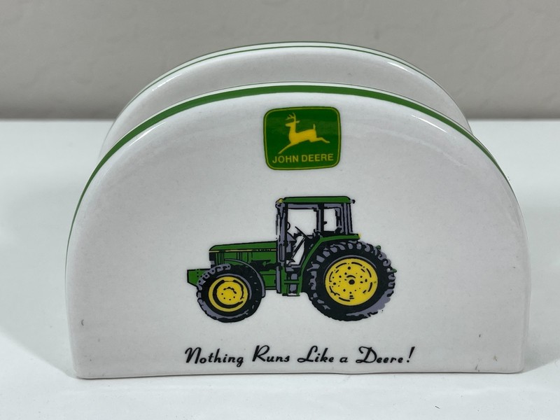 John Deere Tractor Napkin Holder White Ceramic Gibson Nothing Runs Like a Deere