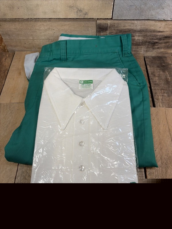 Vintage NOS John Deere Unopened Uniform Polo Shirt Green JD White w/ Pants