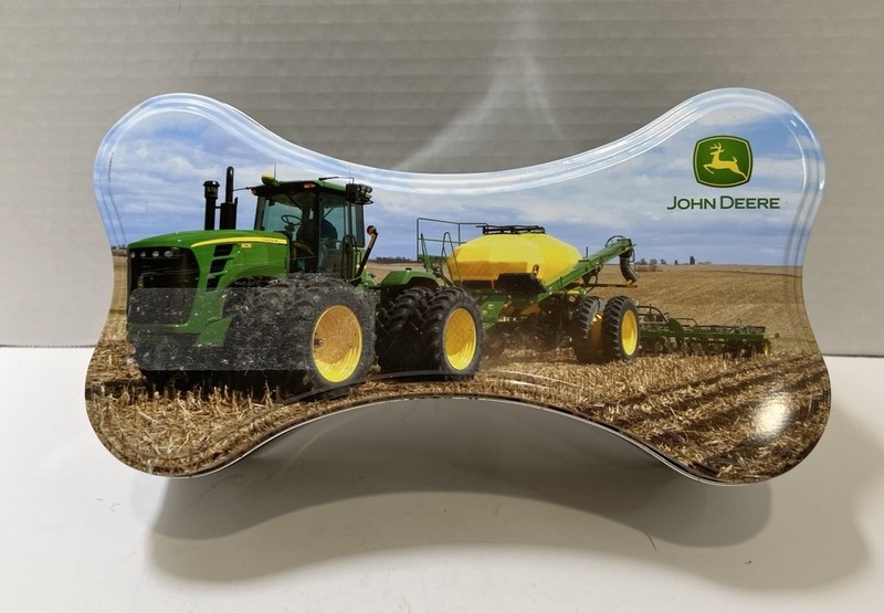 John Deere Dog Bone Shaped Tin 9″ x 4.5″ x 3″ deep collector’s item harvest