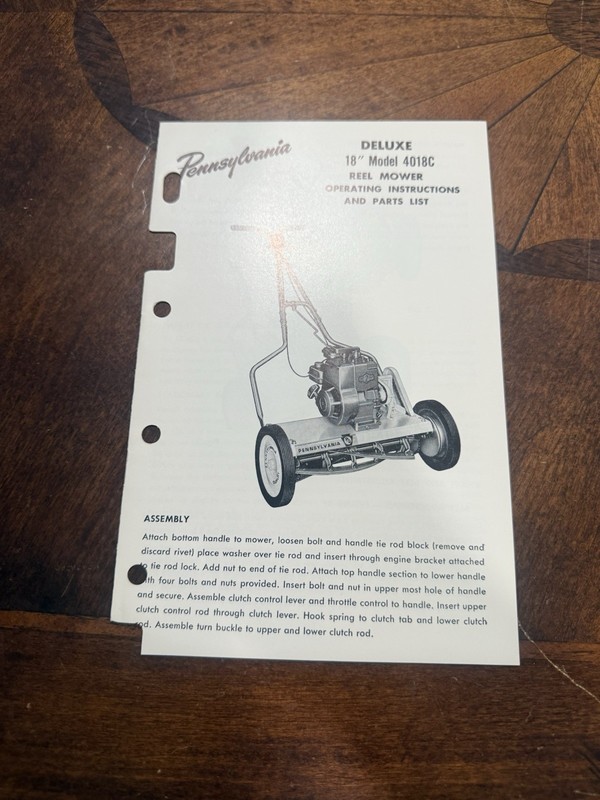 Pennsylvania Reel Mower Deluxe 18” Model 4018C Operating Instructions