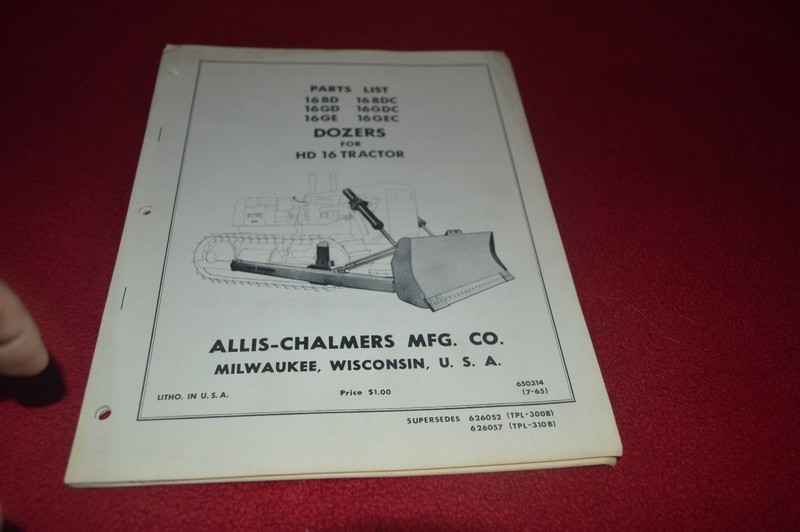 Allis Chalmers 16BD 16GD 16GE 16BCD 16GDC 16GEC Dozer Dealer’s Parts Book DCPA6
