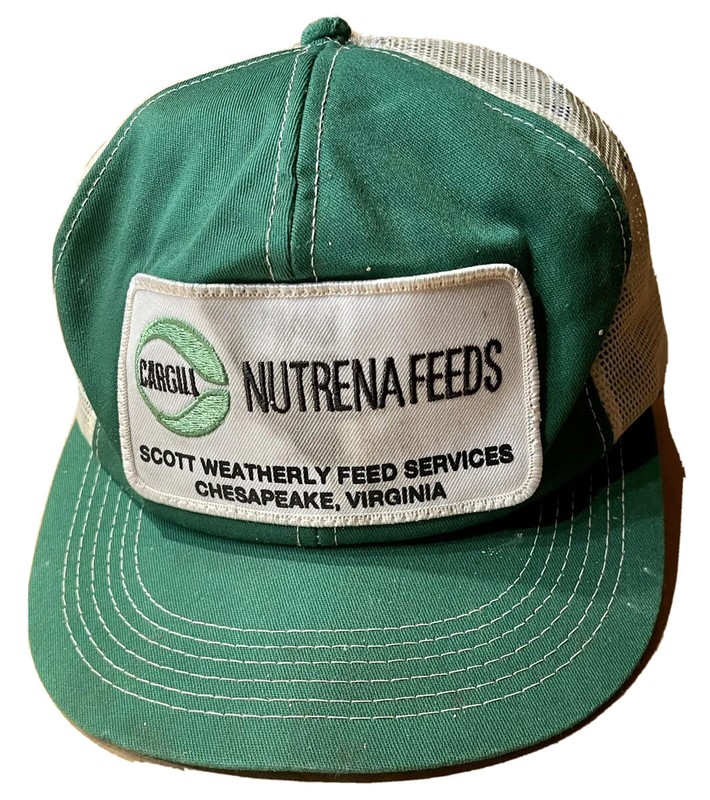 1970s 1980s CHESAPEAKE, VA, SCOTT WEATHERLY NUTRENA FEEDS TRUCKER BASEBALL CAP