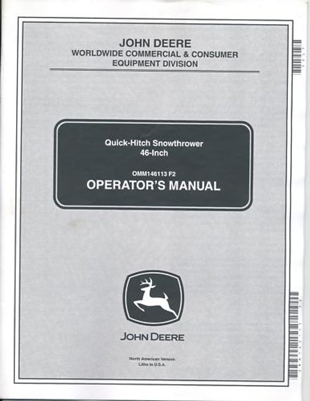 John Deere 46″ Snowthrower for X400/X5 Operators Manual