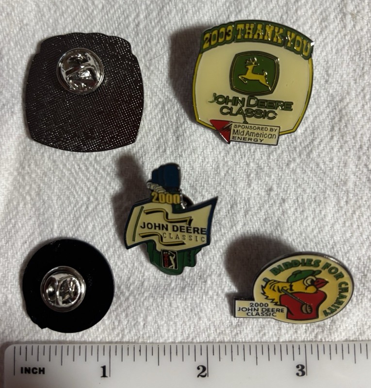 John Deere Theme vintage Lapel Pins. 2 Sets of 5 different. Lot Of 10 Total Pins gallery