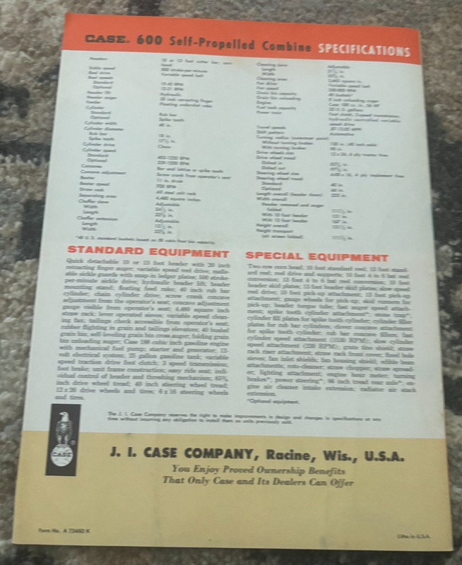 Case 600 Combine For 1960 Brochure AMIL26 gallery