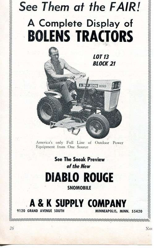 1966 small Print Ad A&K Supply Co Bolens 1050 Lawn Mower Tractor
