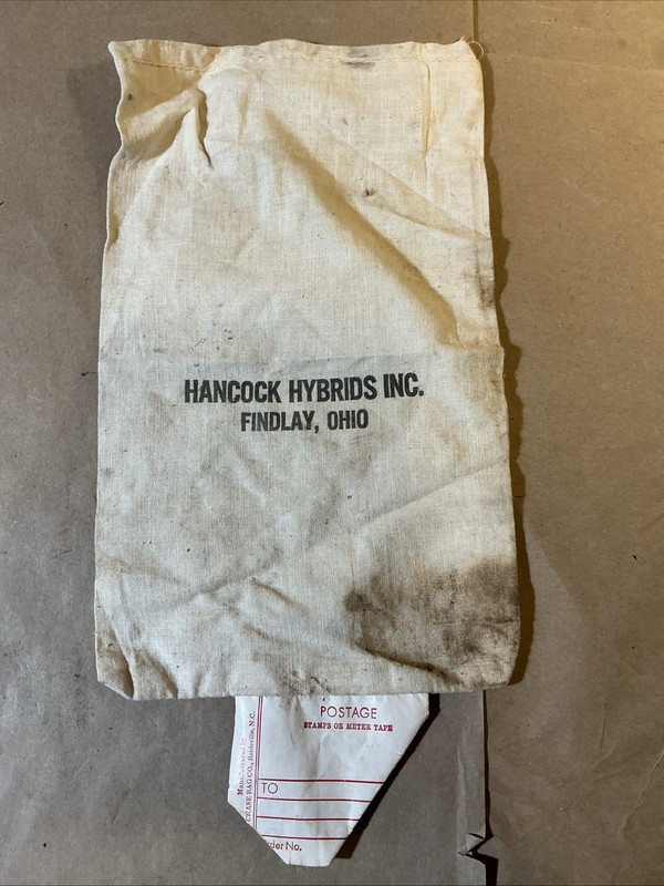 Vintage Sample Hancock Hybrids cloth seed corn bag Findlay Ohio INV-AA02