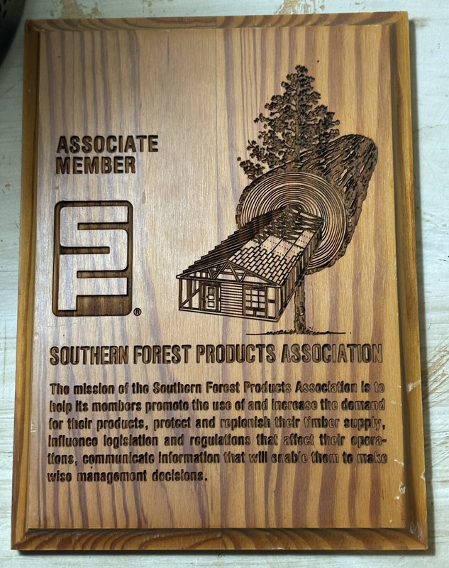 Vintage Southern Forest Products Association Member Wood Plaque