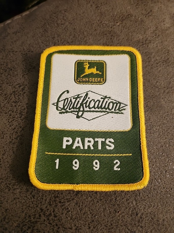 1992 John Deere Parts Certification Patch NEW old Stock NOS 3.5″ X 2.5″