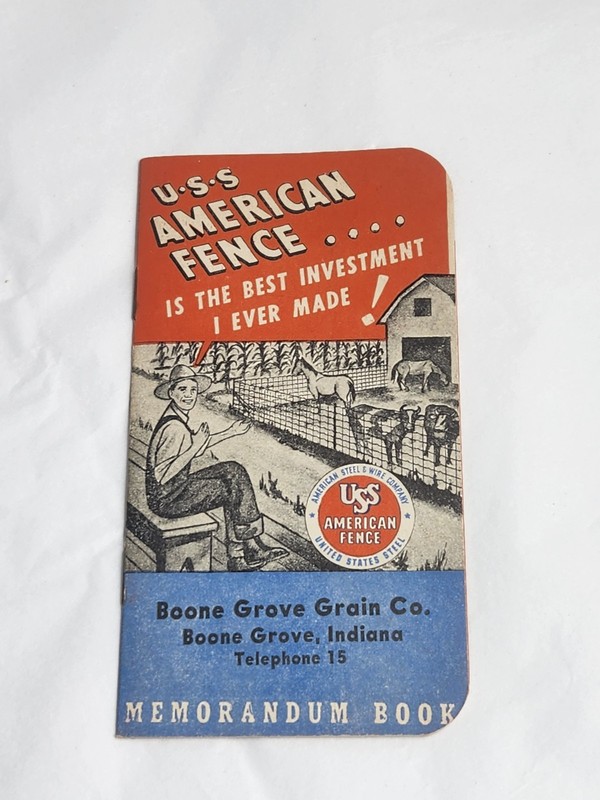 1946-47 USS American Fence Memorandum Book Boone Grove,IN NOS Patriotic