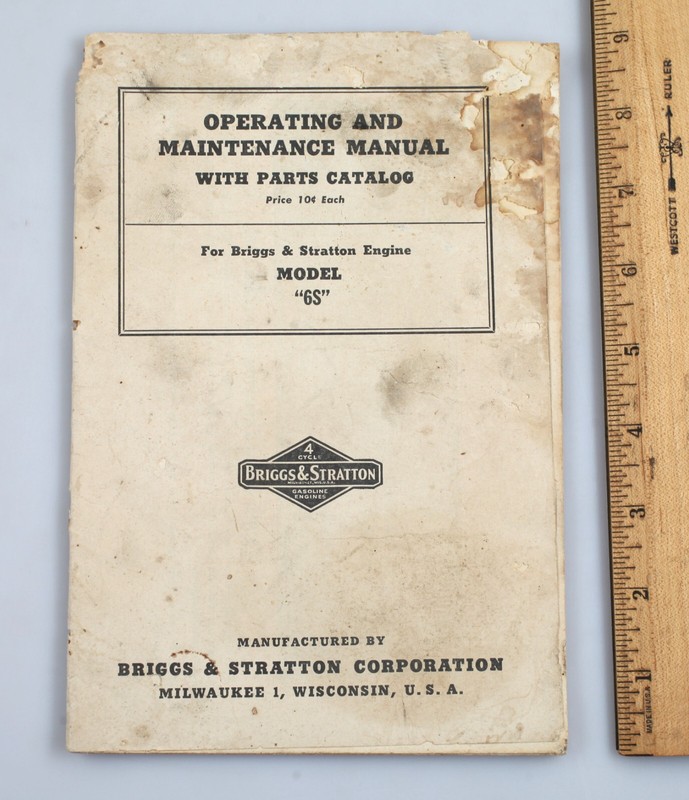 Vintage Briggs & Stratton Engine Model 65 Operating and Maintenance Manual