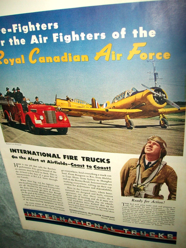 1942 WWII International IH large-mag fire truck ad -“Royal Canadian Air Force”