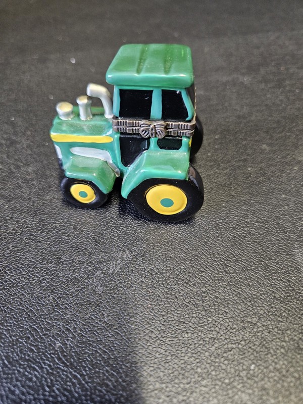 Vintage John Deere Green Tractor Porcelain Trinket Box With Guy Rare