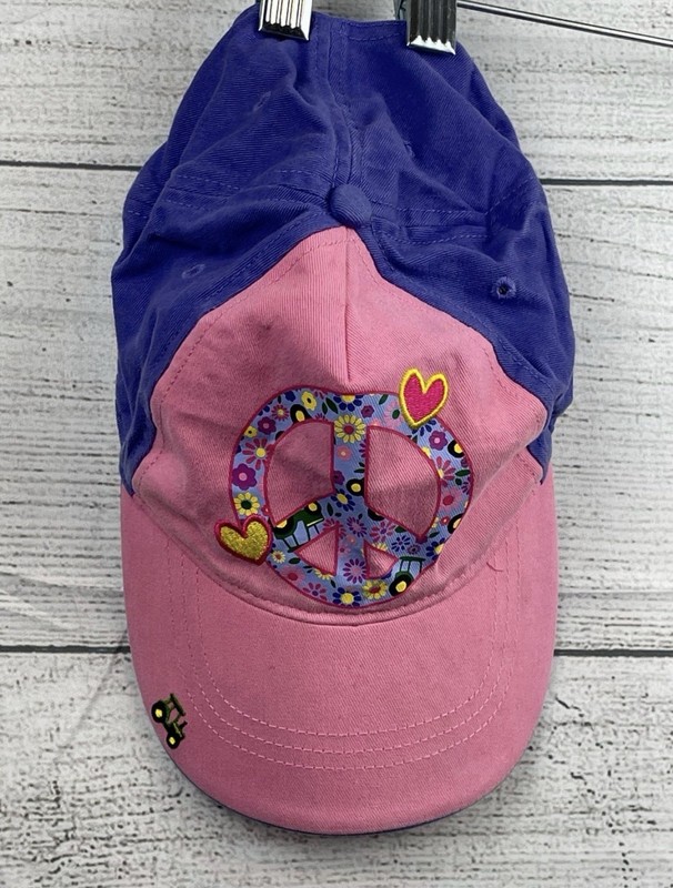 John Deere Pink Purple Peace Sign Tractor Hat Cap Agriculture Theme Lg/XL