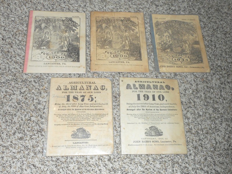 Lot of 5 Agricultural Almanacs Farm John Baer Lancaster PA 1934 1906 1875 1910