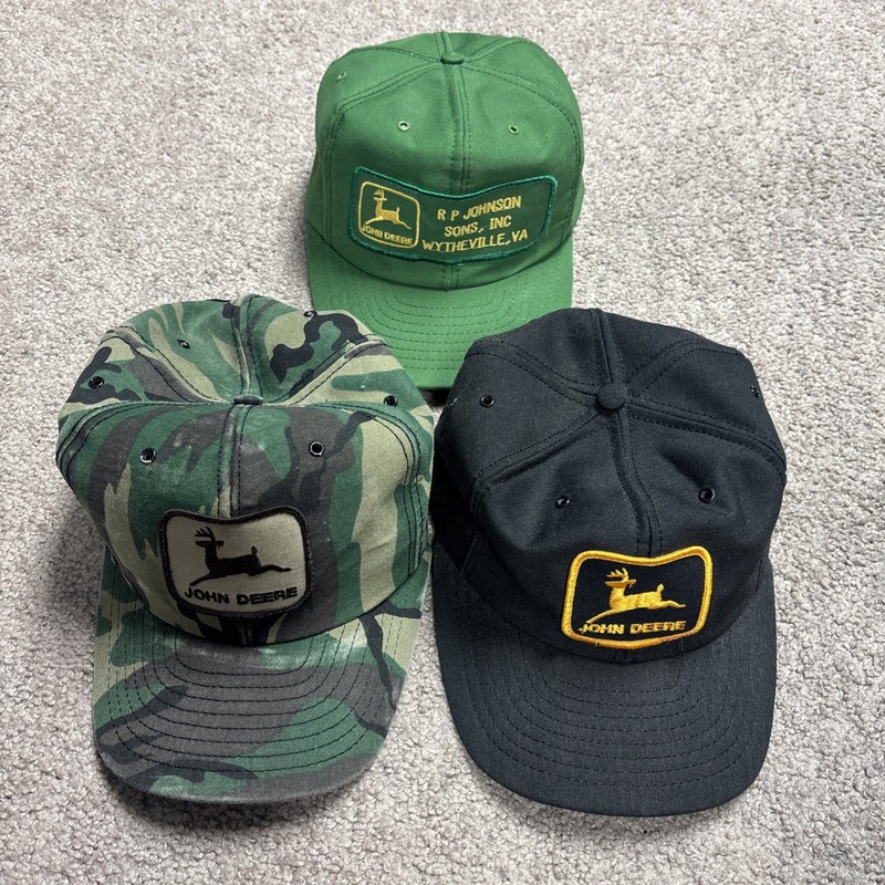 Vintage Lot Of 3 John Deere Louisville Patch SnapBack Hat Caps USA See Photos